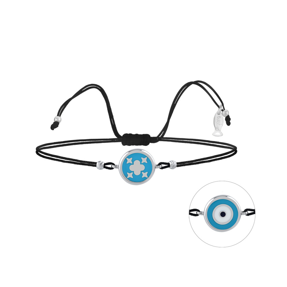 Clover Jewel Eye, Sterling Silver Bracelet (String).