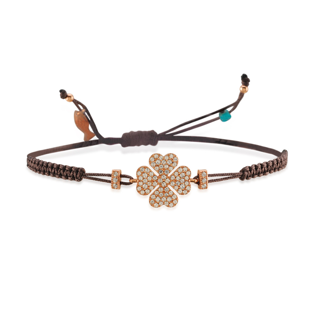 Heart Clover, Sterling Silver Bracelet (String).