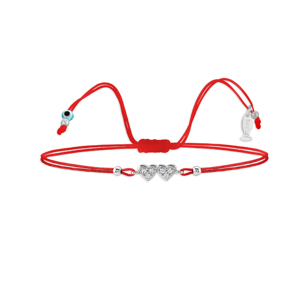 Twin Hearts, Sterling Silver Bracelet (String).